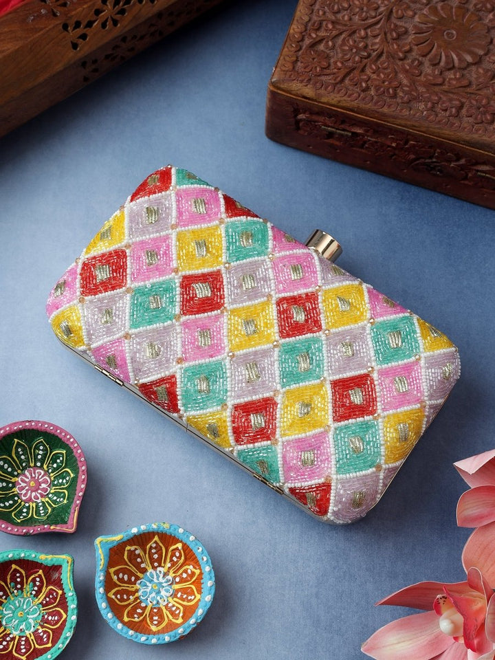 SARA MULTICOLOR BEAD WORK JUTTI CLUTCH COMBO - Pomcha Jaipur