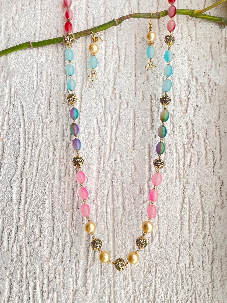 SATRANGI NEELA NECKLACE & EARRING SET - Pomcha Jaipur