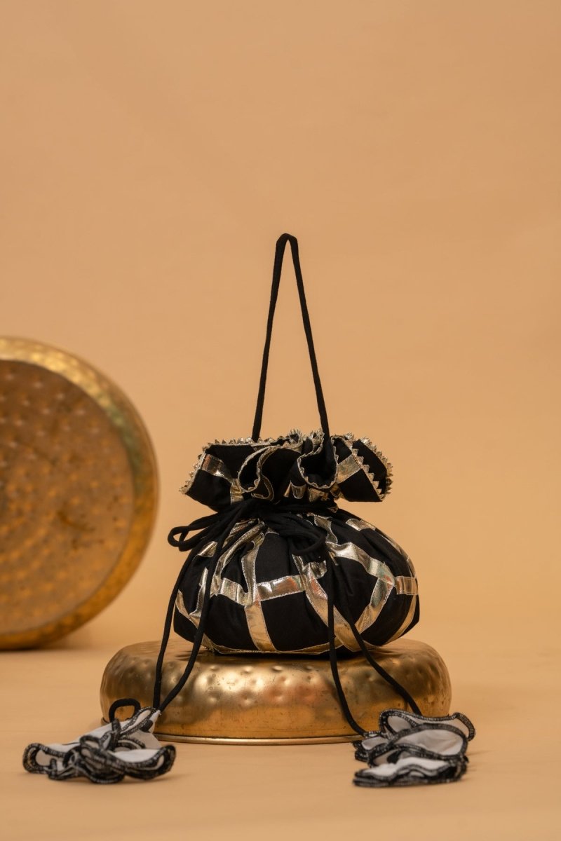SHAHI GRID GOTA PATTI POTLI BAG - Pomcha Jaipur