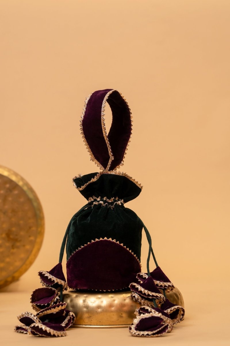 SHAHI NOOR VELVET GOTA POTLI BAG - Pomcha Jaipur