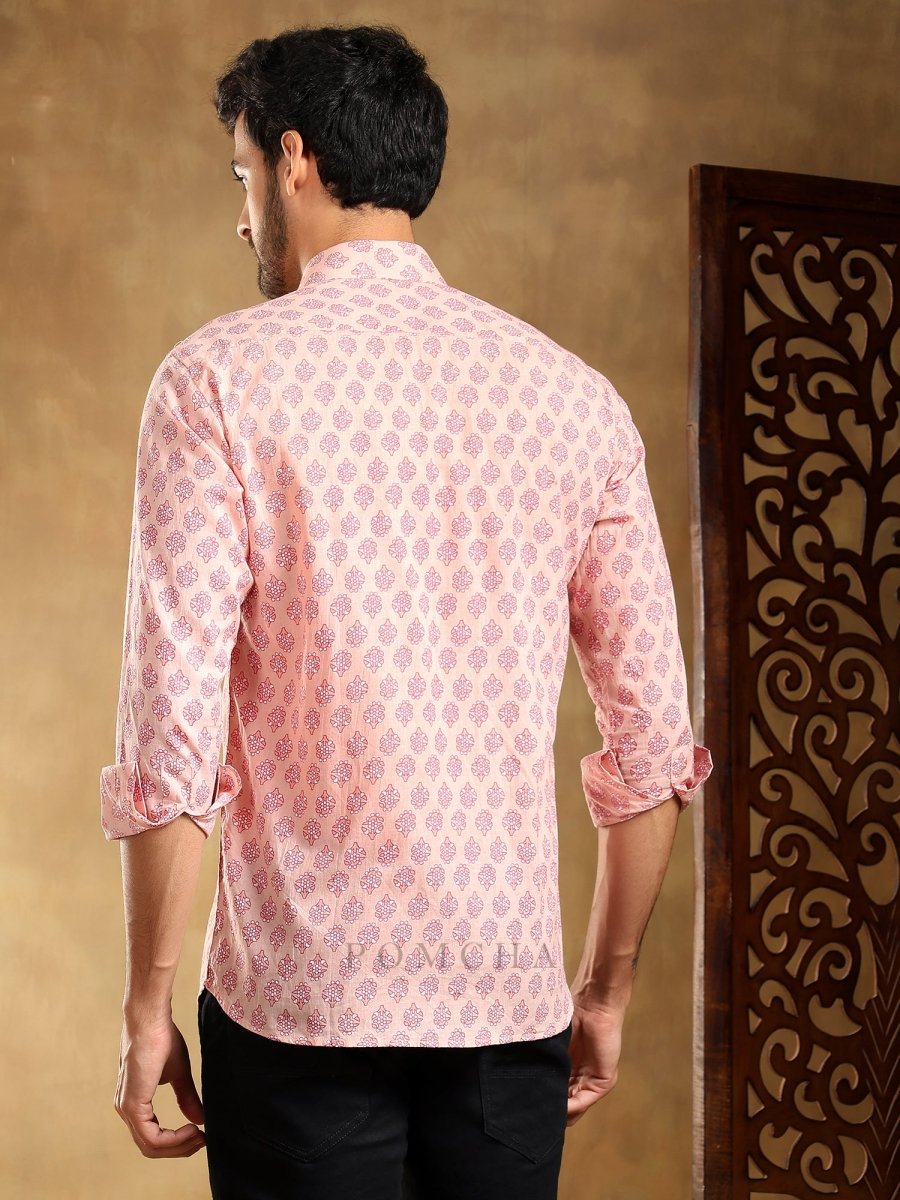 SHUBH GULABI COTTON HAND BLOCK SHIRT - Pomcha Jaipur