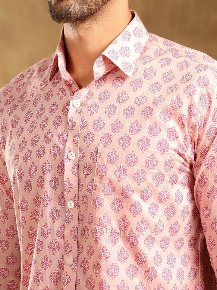 SHUBH GULABI COTTON HAND BLOCK SHIRT - Pomcha Jaipur