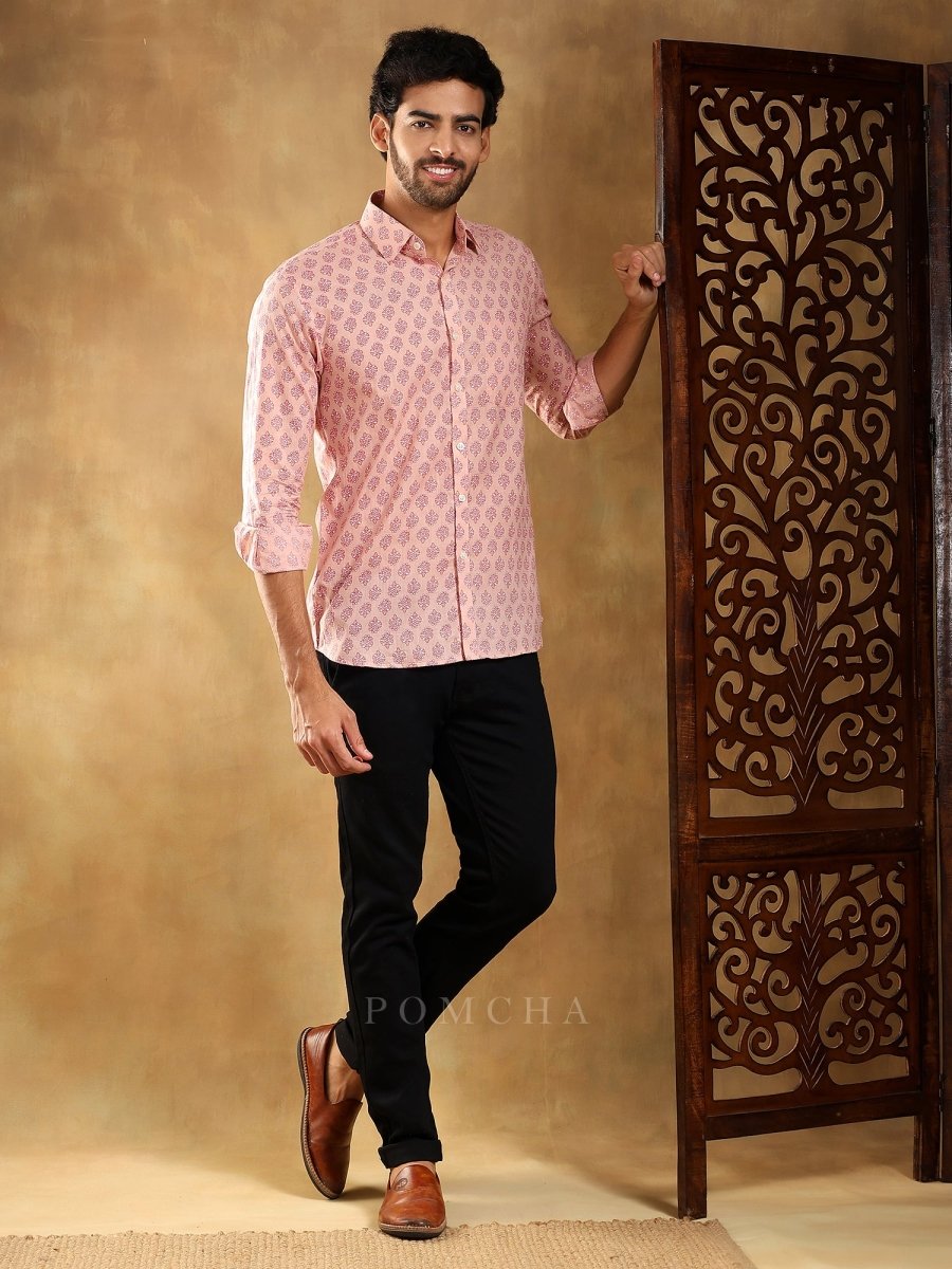 SHUBH GULABI COTTON HAND BLOCK SHIRT - Pomcha Jaipur