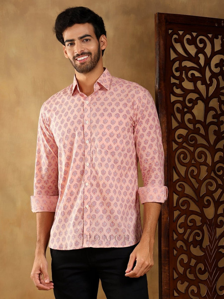 SHUBH GULABI COTTON HAND BLOCK SHIRT - Pomcha Jaipur