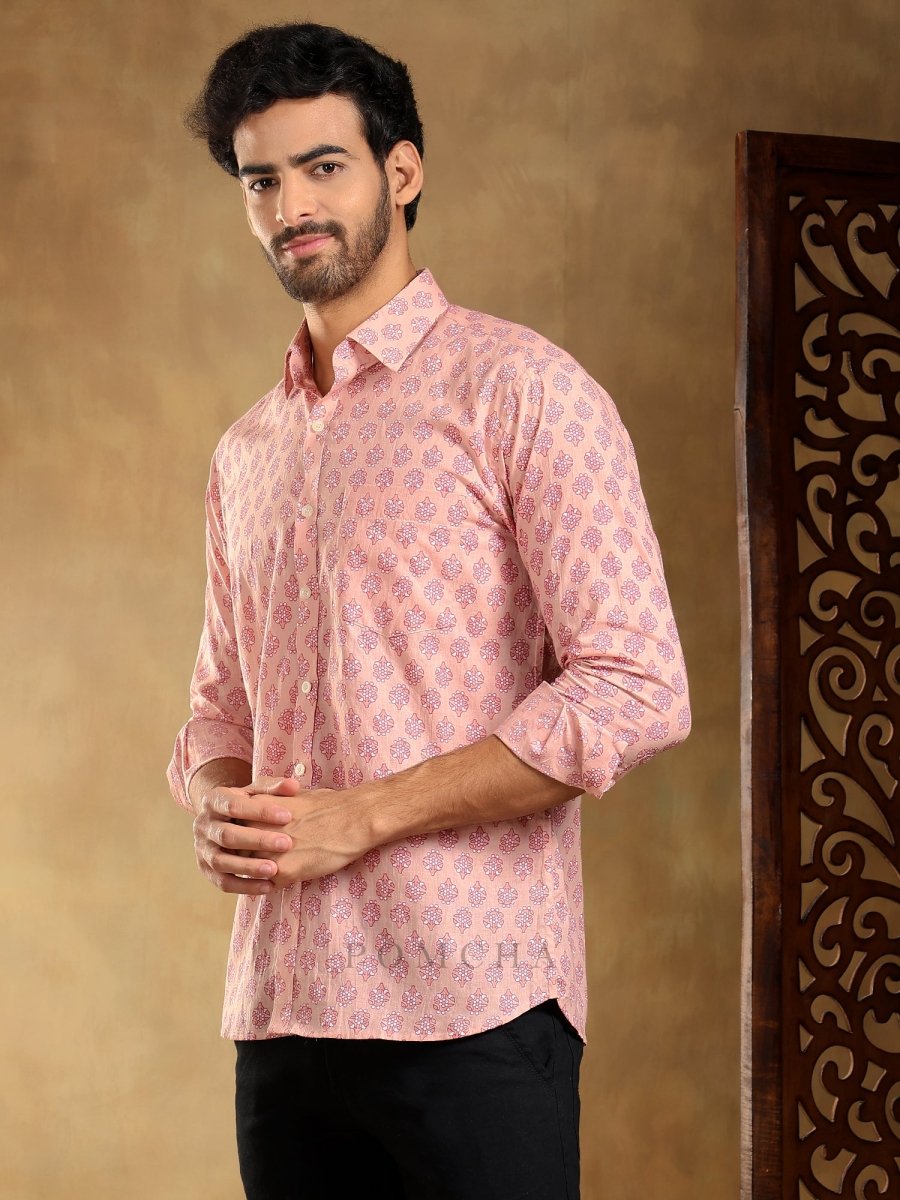 SHUBH GULABI COTTON HAND BLOCK SHIRT - Pomcha Jaipur