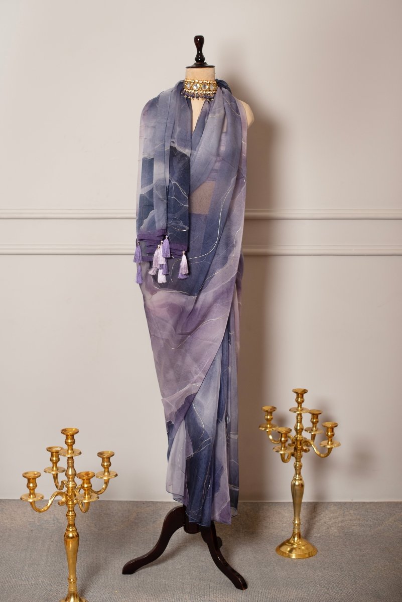 SOOT RAAG FUTURE DUSK ORGANZA SAREE WITH CREPE GEORGETTE BLOUSE - Pomcha Jaipur