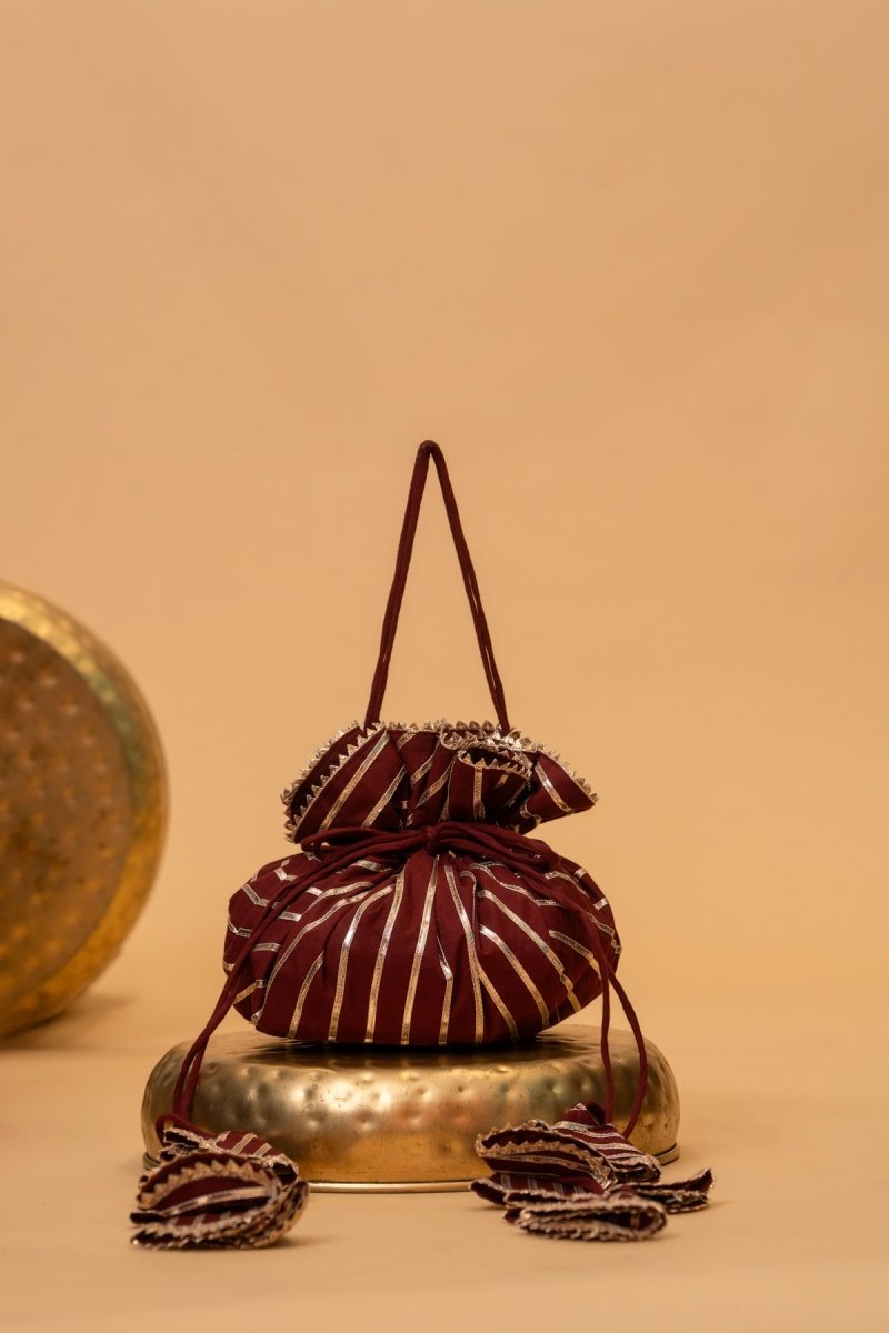 STRIPED LINE GOTA POTLI BAG - Pomcha Jaipur