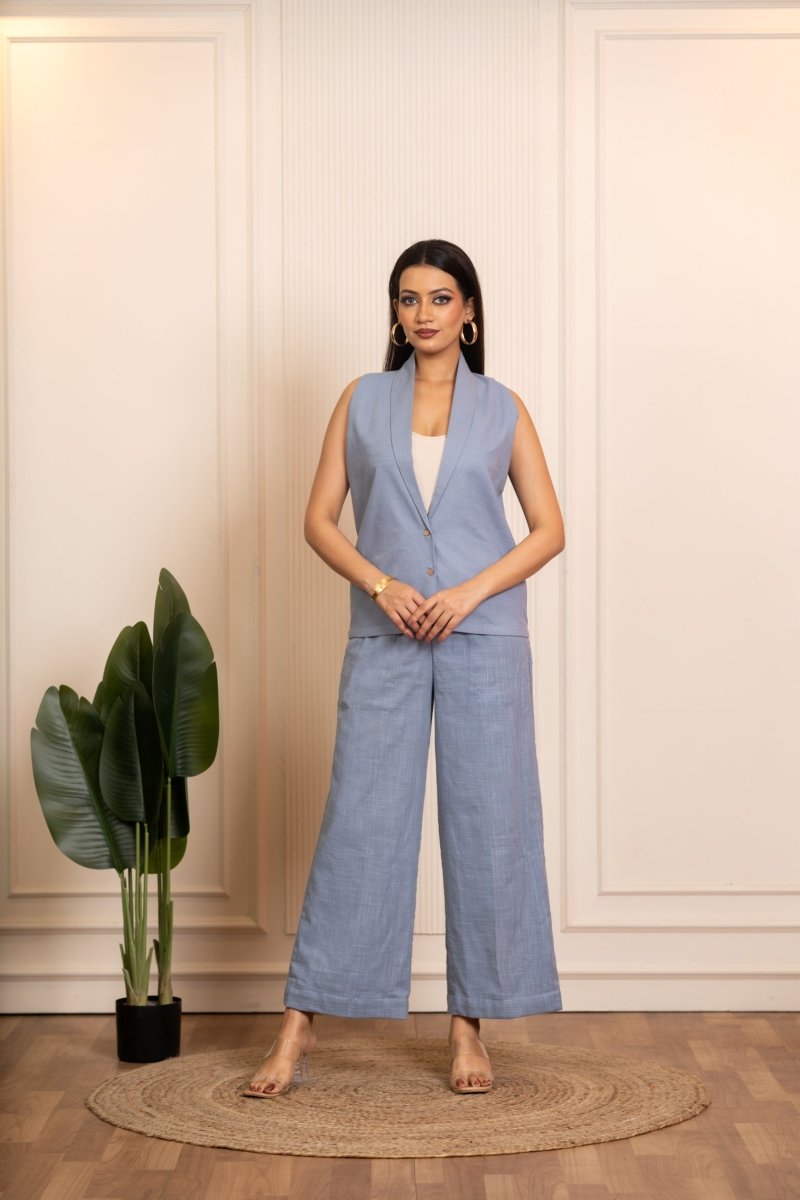 SUKOON BABY BLUE COTTON SLUB CO-ORD SETS - Pomcha Jaipur