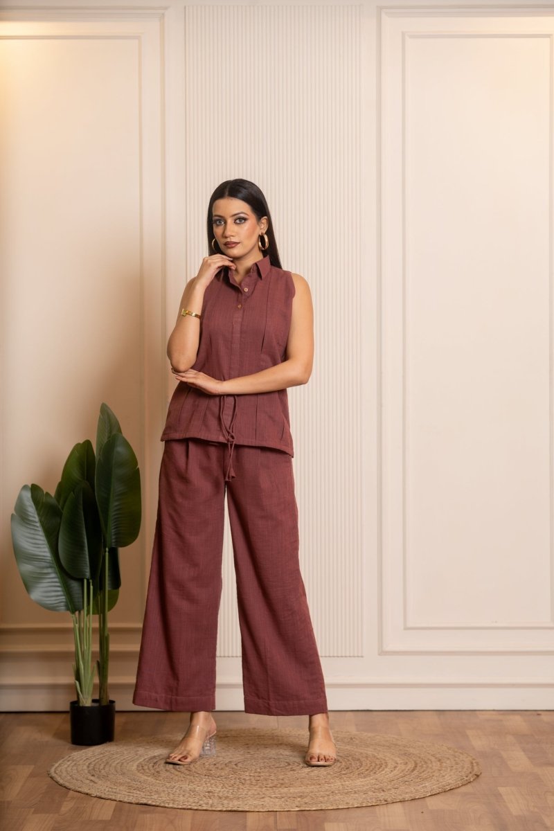 SUKOON BROWN COTTON SLUB CO-ORD SET - Pomcha Jaipur
