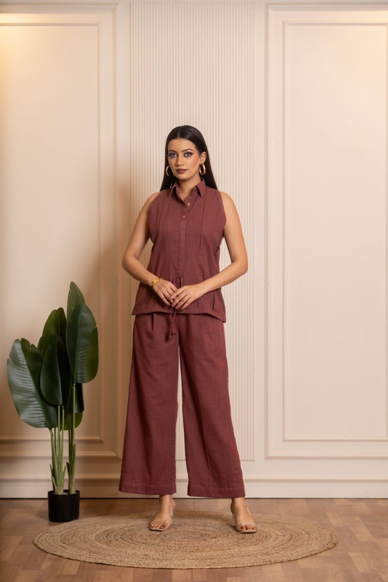SUKOON BROWN COTTON SLUB CO-ORD SET - Pomcha Jaipur