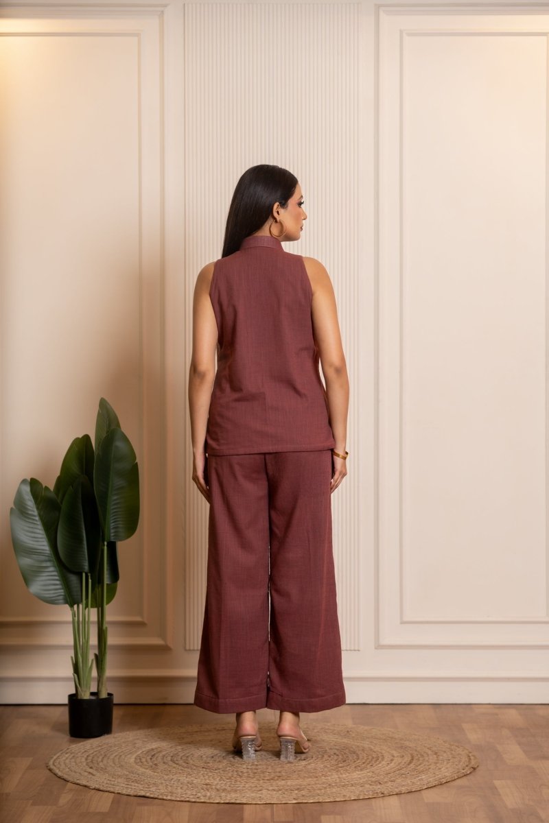 SUKOON BROWN COTTON SLUB CO-ORD SET - Pomcha Jaipur