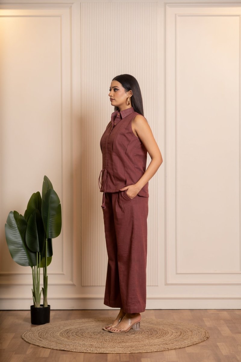 SUKOON BROWN COTTON SLUB CO-ORD SET - Pomcha Jaipur