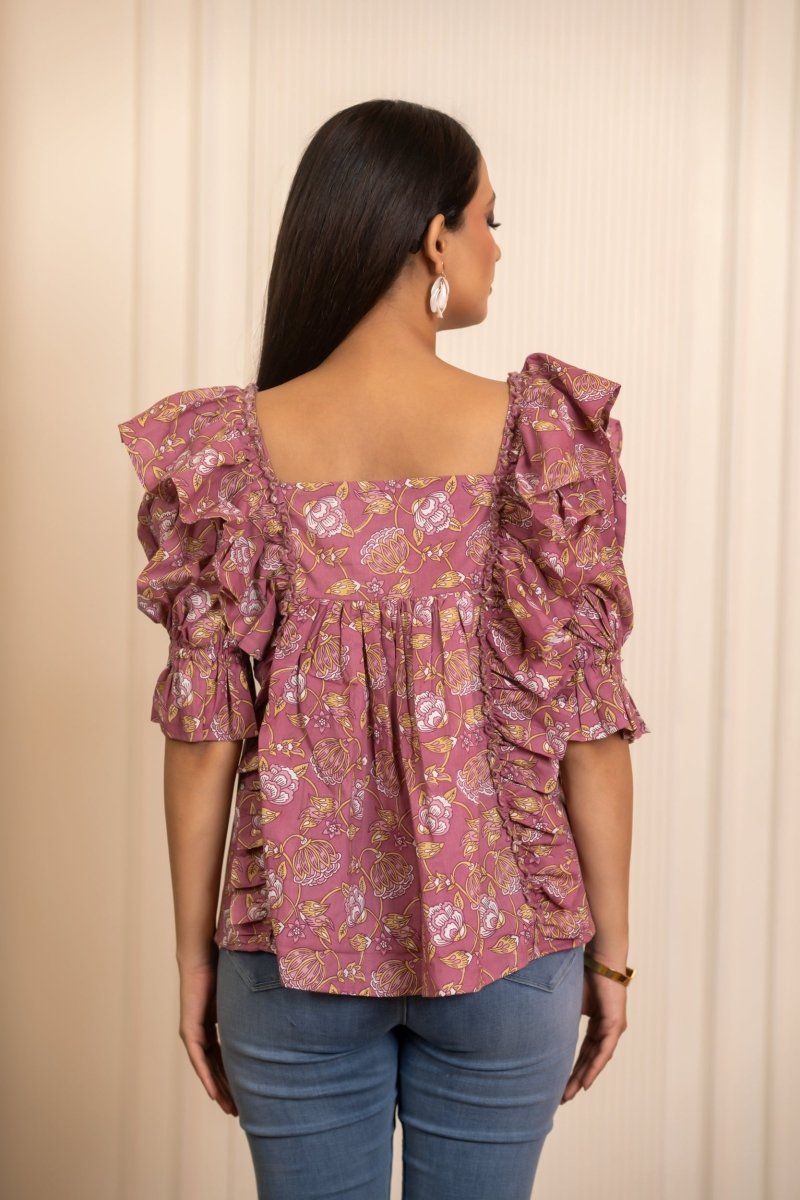 SUKOON COTTON DUSKY ROSE RUFFLE TOP - Pomcha Jaipur