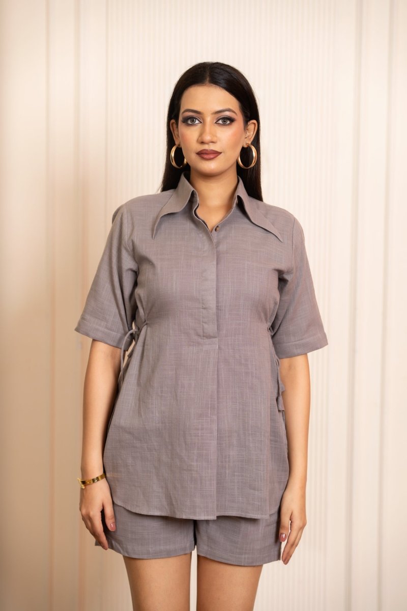 SUKOON GREY COTTON SLUB CO_ORD SETS - Pomcha Jaipur