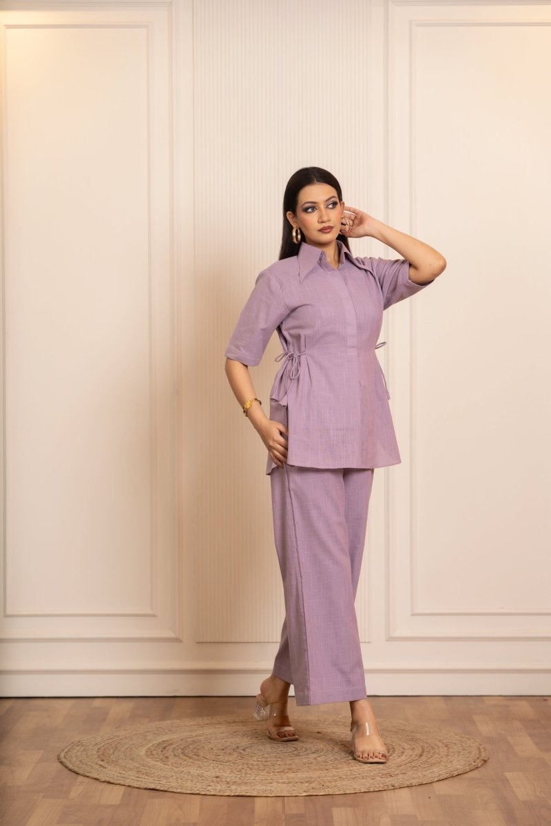 SUKOON LILAC COTTON SLUB CO_ORD SETS - Pomcha Jaipur