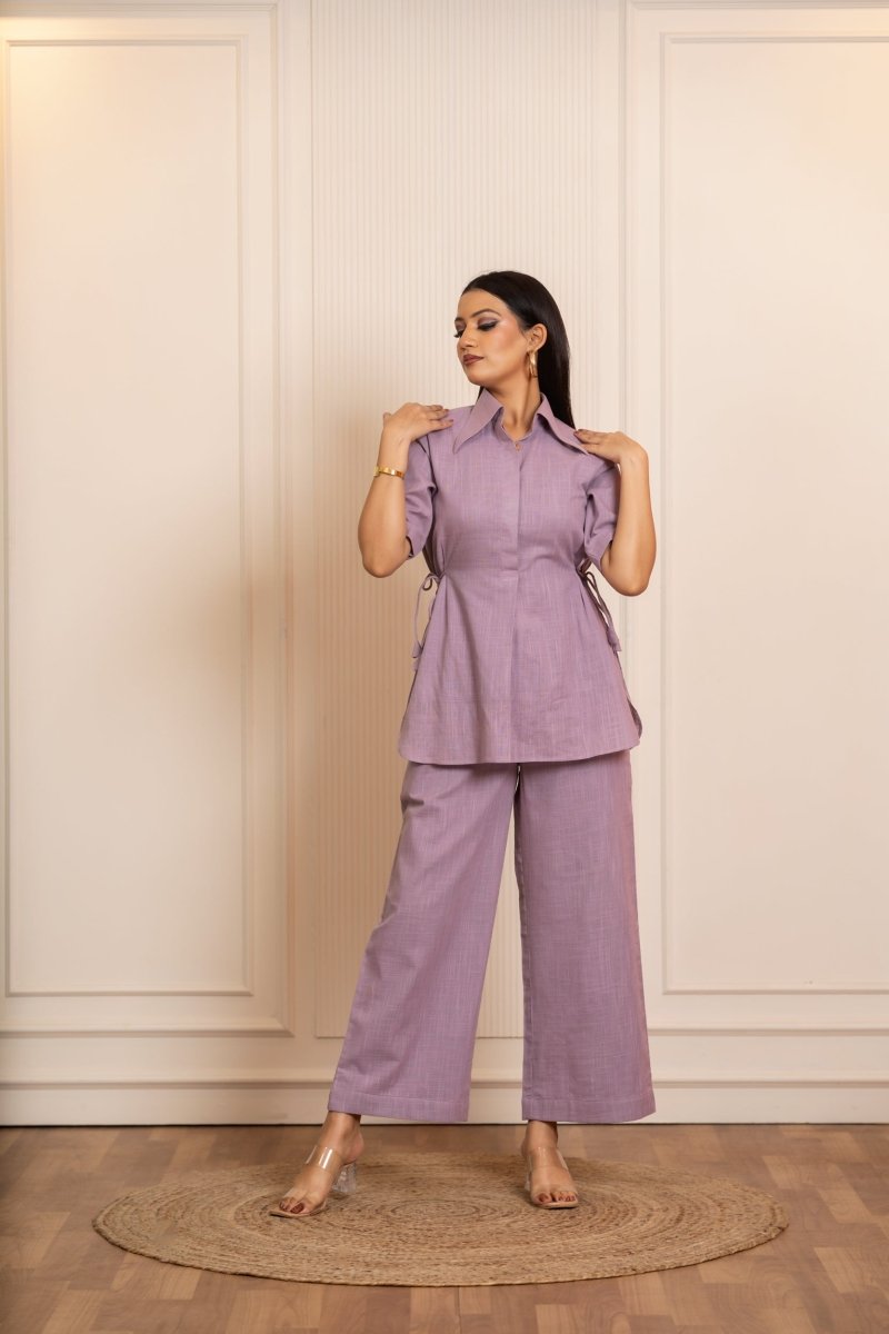 SUKOON LILAC COTTON SLUB CO_ORD SETS - Pomcha Jaipur