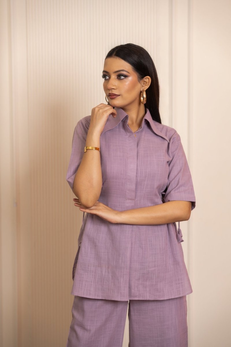 SUKOON LILAC COTTON SLUB CO_ORD SETS - Pomcha Jaipur