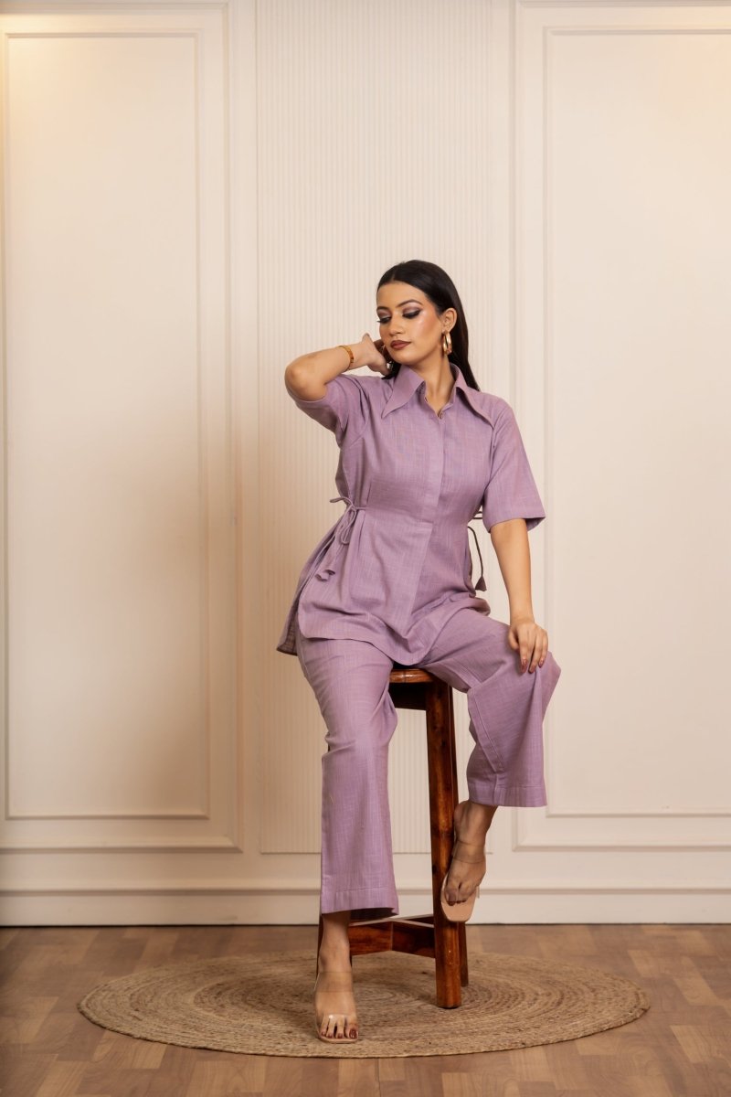 SUKOON LILAC COTTON SLUB CO_ORD SETS - Pomcha Jaipur