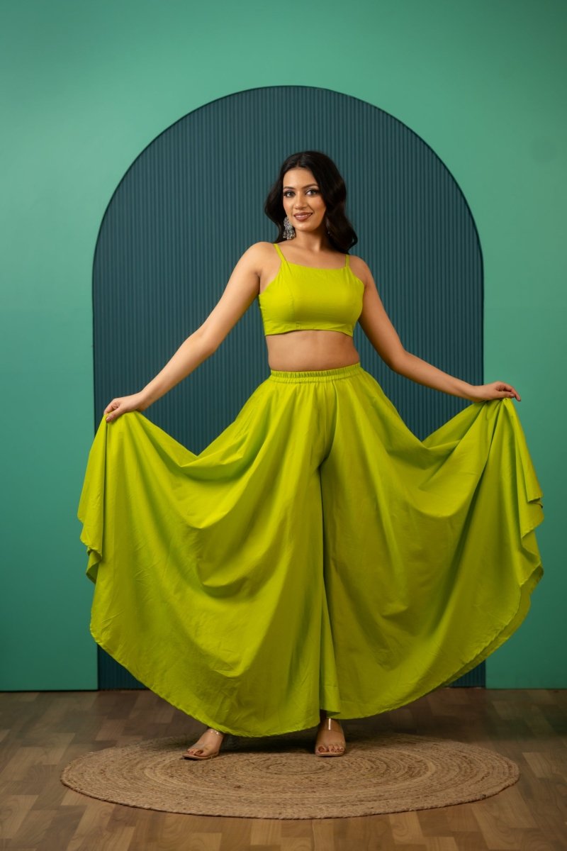 SUKOON LIME GREEN COTTON TWO PIECE SETS - Pomcha Jaipur