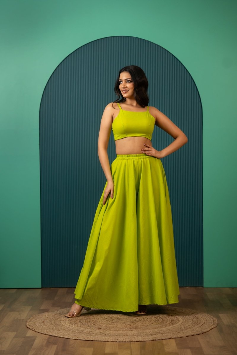 SUKOON LIME GREEN COTTON TWO PIECE SETS - Pomcha Jaipur