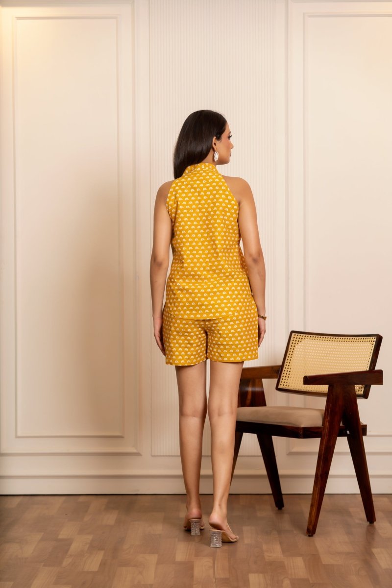 SUKOON MUSTARD COTTON BUTI CHIC CO-ORD SETS - Pomcha Jaipur