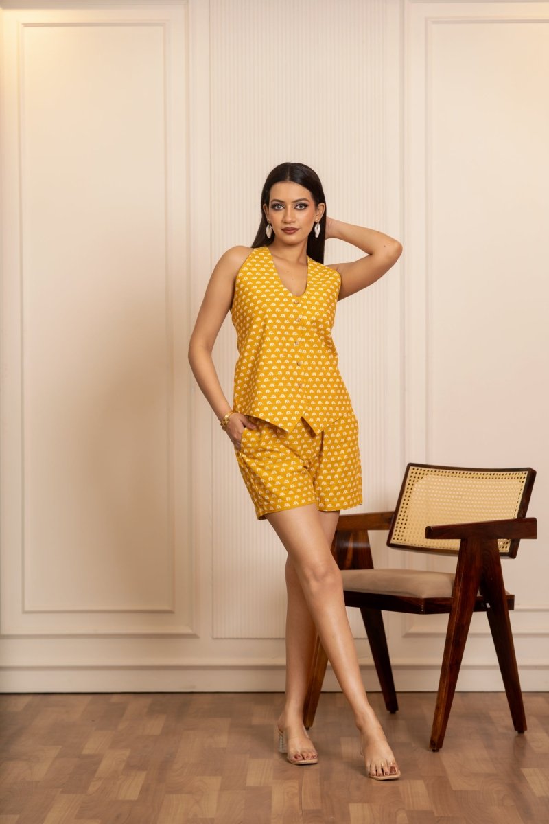 SUKOON MUSTARD COTTON BUTI CHIC CO-ORD SETS - Pomcha Jaipur