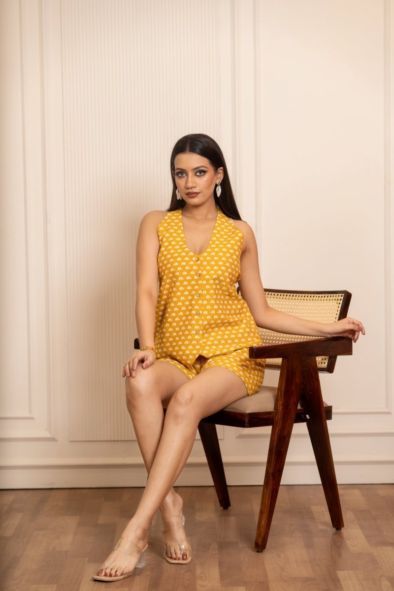 SUKOON MUSTARD COTTON BUTI CHIC CO-ORD SETS - Pomcha Jaipur