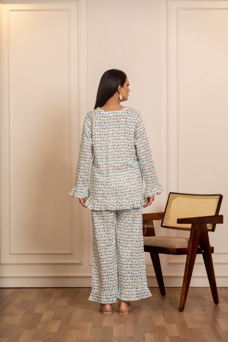 SUKOON NEEL SAFED SAFAR COTTON CO-ORD SETS - Pomcha Jaipur