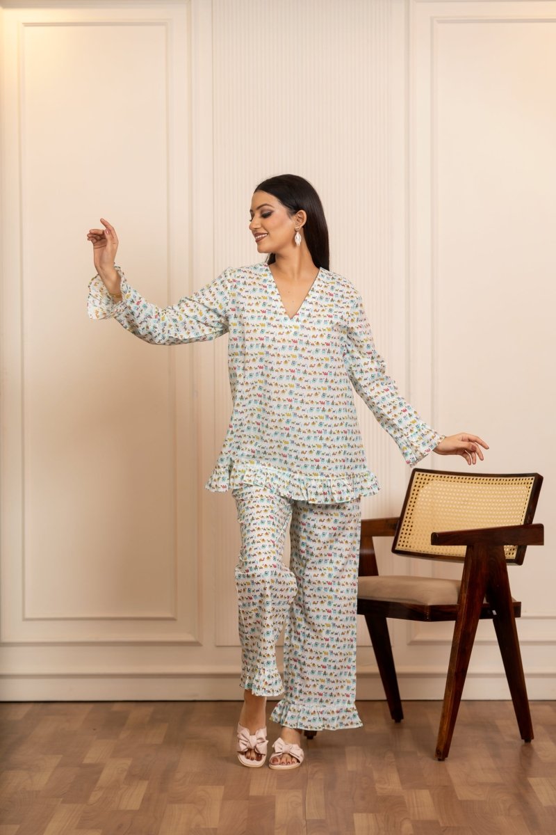 SUKOON NEEL SAFED SAFAR COTTON CO-ORD SETS - Pomcha Jaipur