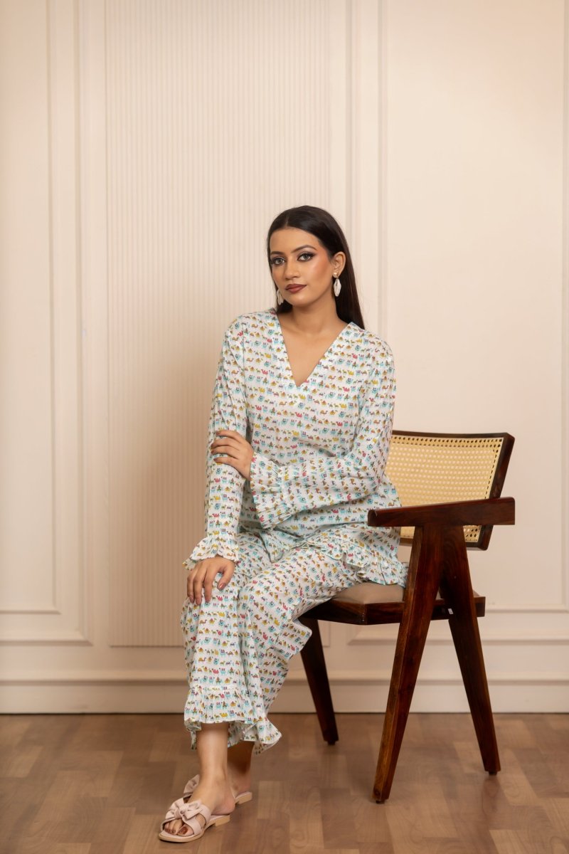 SUKOON NEEL SAFED SAFAR COTTON CO-ORD SETS - Pomcha Jaipur