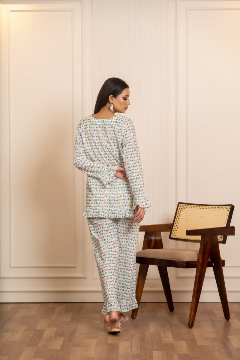 SUKOON NEEL SAFED SAFAR COTTON CO-ORD SETS - Pomcha Jaipur