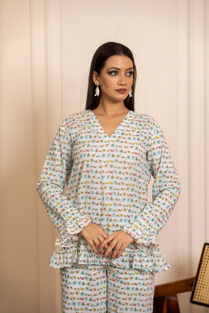 SUKOON NEEL SAFED SAFAR COTTON CO-ORD SETS - Pomcha Jaipur