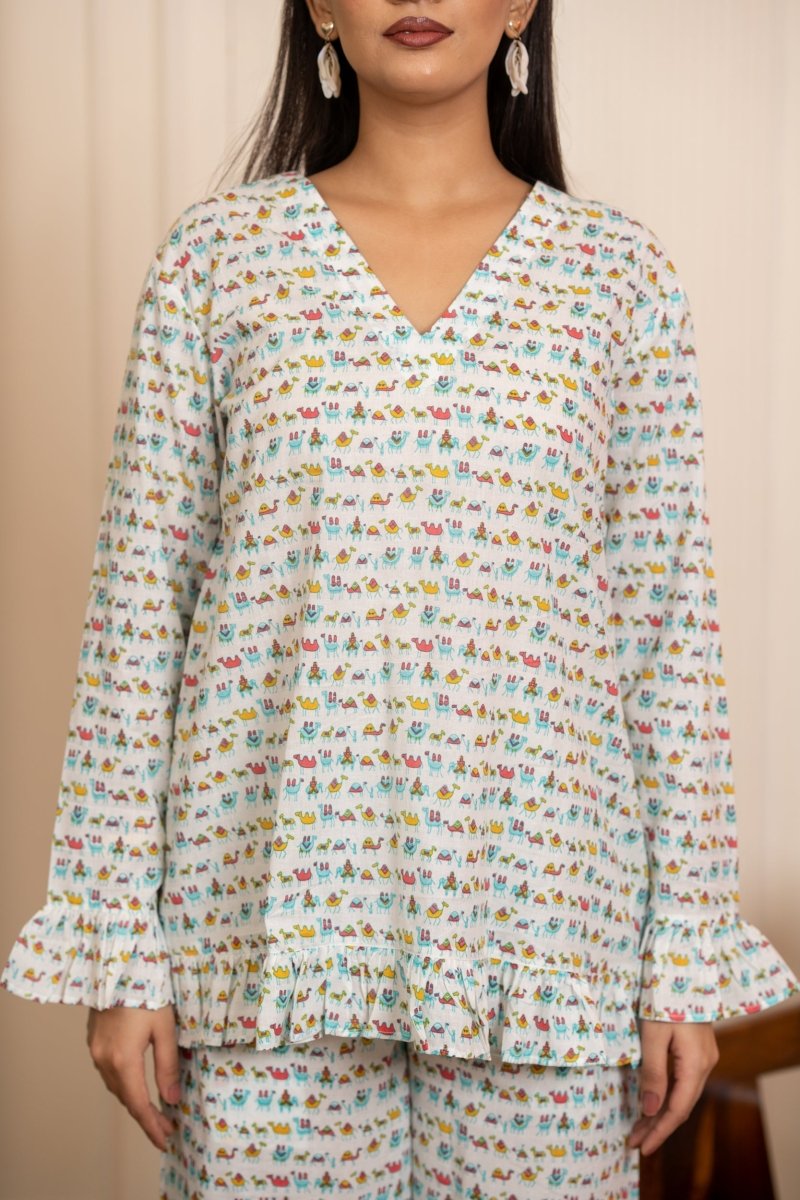 SUKOON NEEL SAFED SAFAR COTTON CO-ORD SETS - Pomcha Jaipur