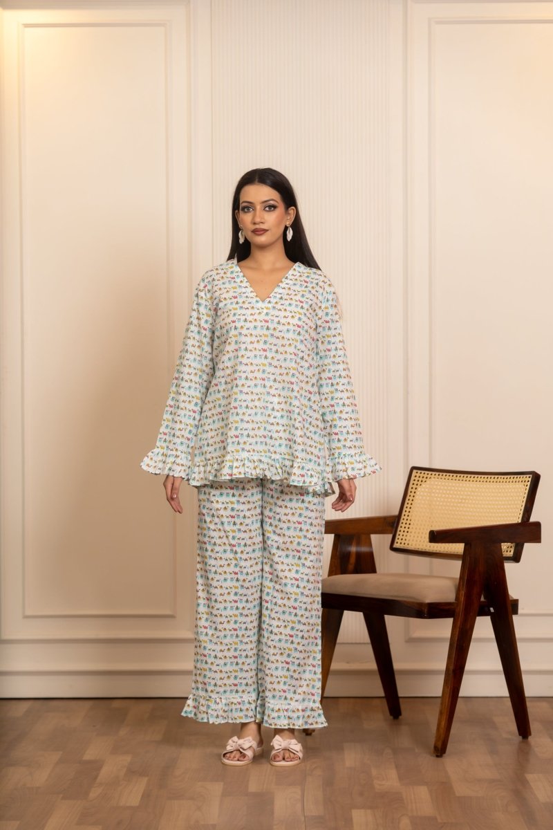 SUKOON NEEL SAFED SAFAR COTTON CO-ORD SETS - Pomcha Jaipur