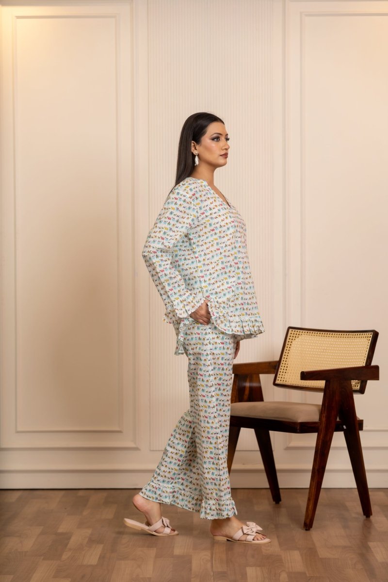 SUKOON NEEL SAFED SAFAR COTTON CO-ORD SETS - Pomcha Jaipur