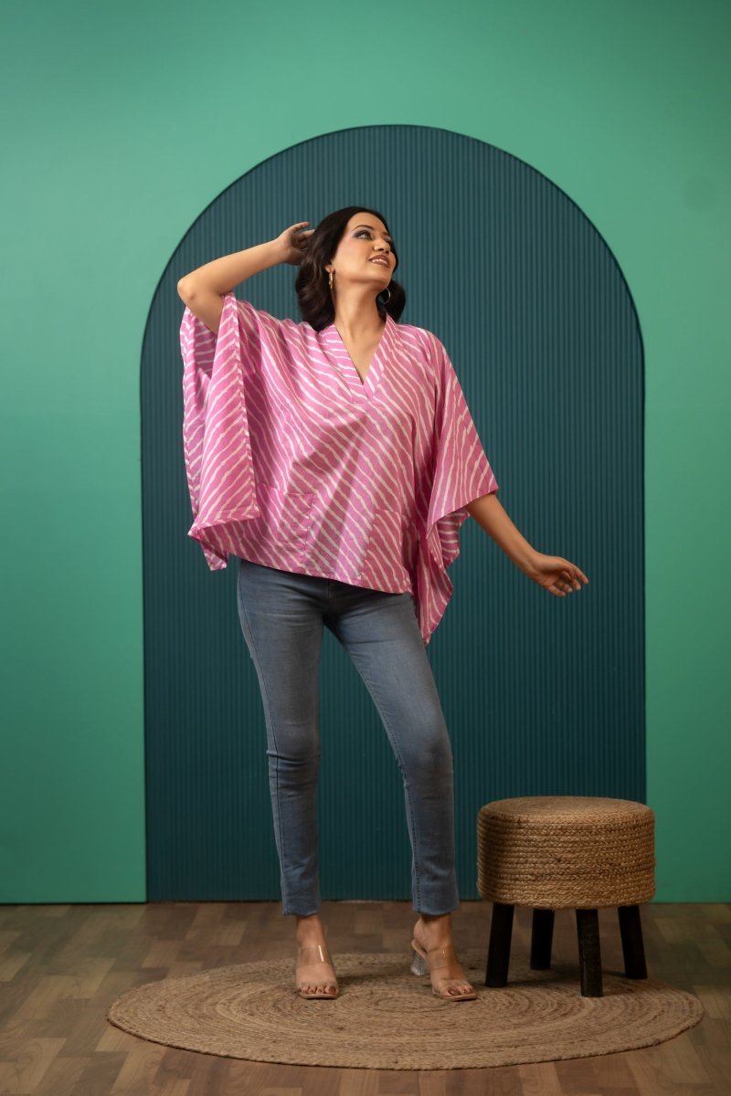 SUKOON PINK WAVE COTTON KAFTAN TOP - Pomcha Jaipur