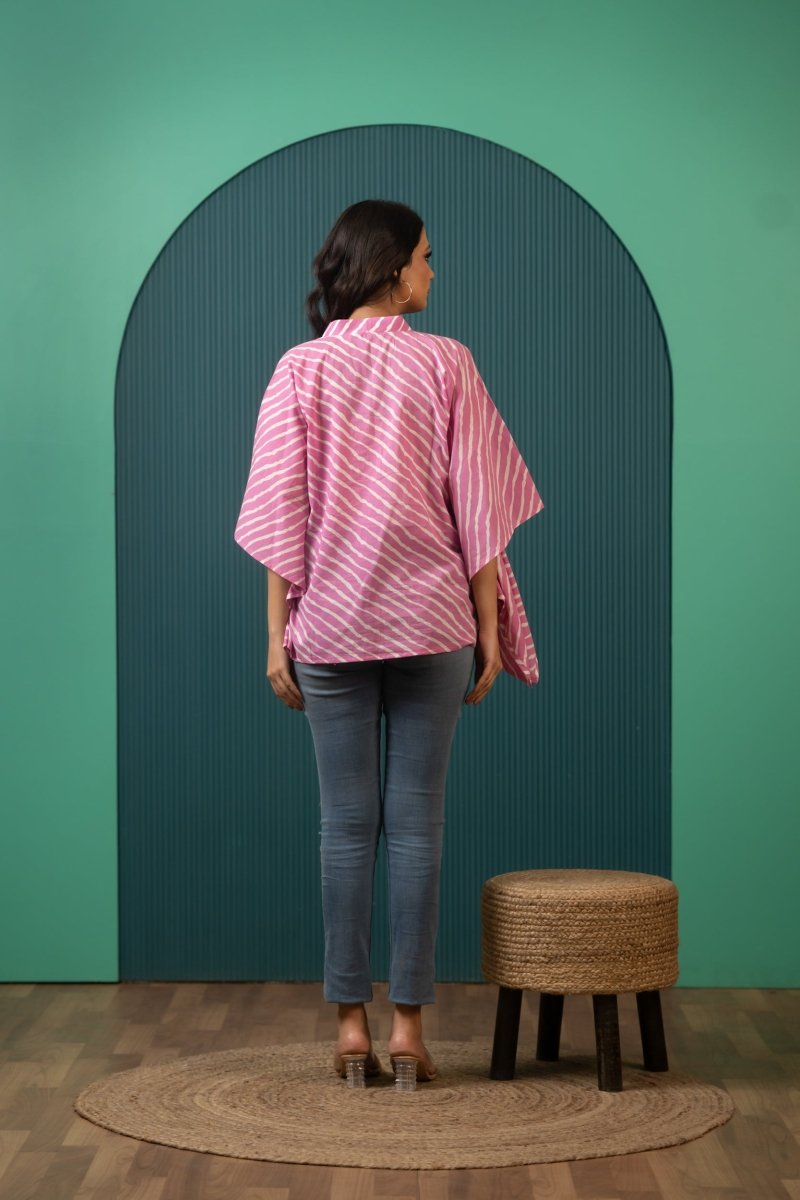 SUKOON PINK WAVE COTTON KAFTAN TOP - Pomcha Jaipur