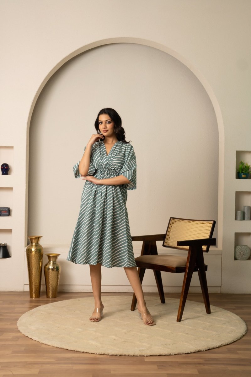 SUKOON SUMMER MARINA COTTON STRIPE KAFTAN DRESS - Pomcha Jaipur