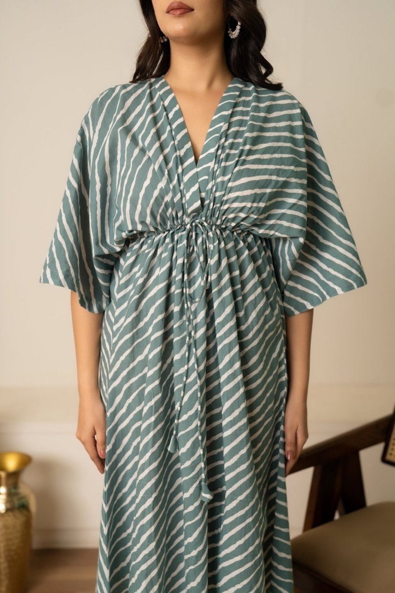 SUKOON SUMMER MARINA COTTON STRIPE KAFTAN DRESS - Pomcha Jaipur