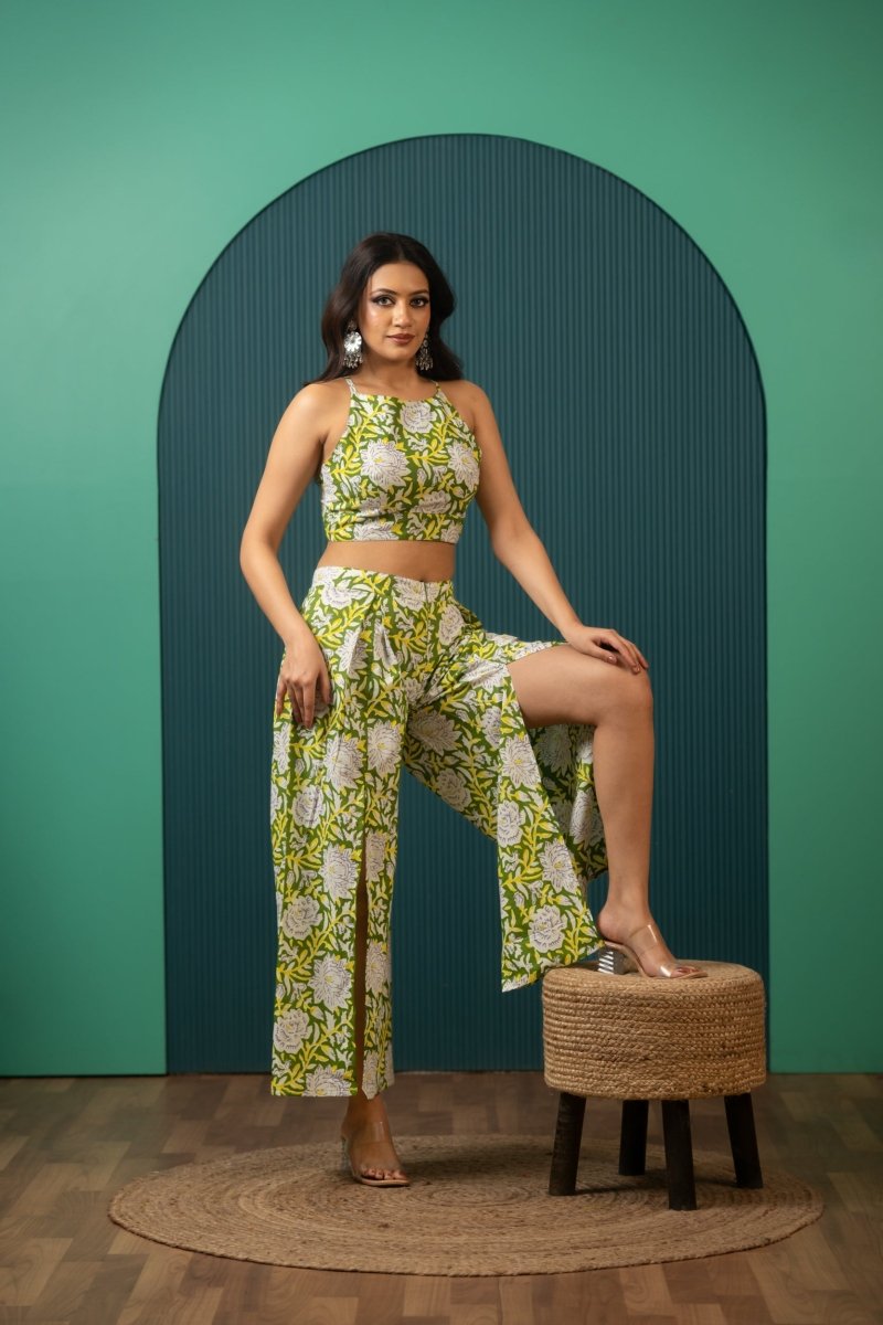SUKOON TROPICAL GREEN COTTON CO-ORD SETS - Pomcha Jaipur