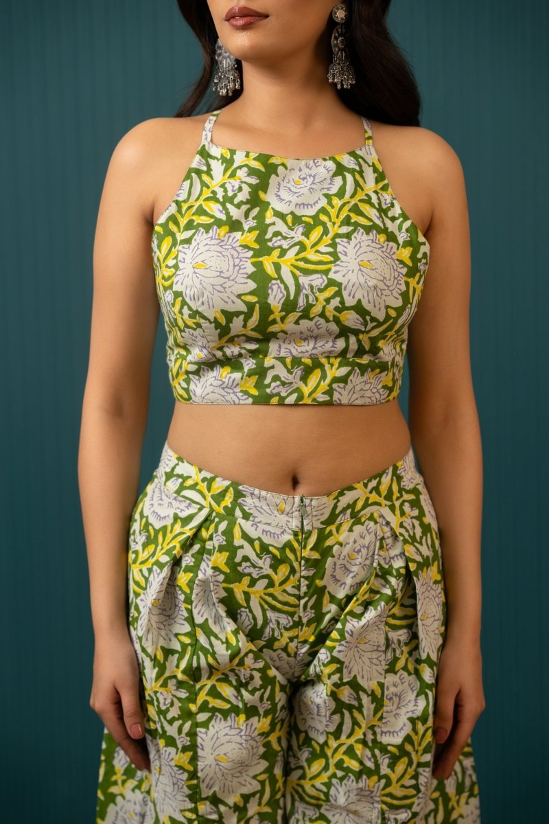 SUKOON TROPICAL GREEN COTTON CO-ORD SETS - Pomcha Jaipur