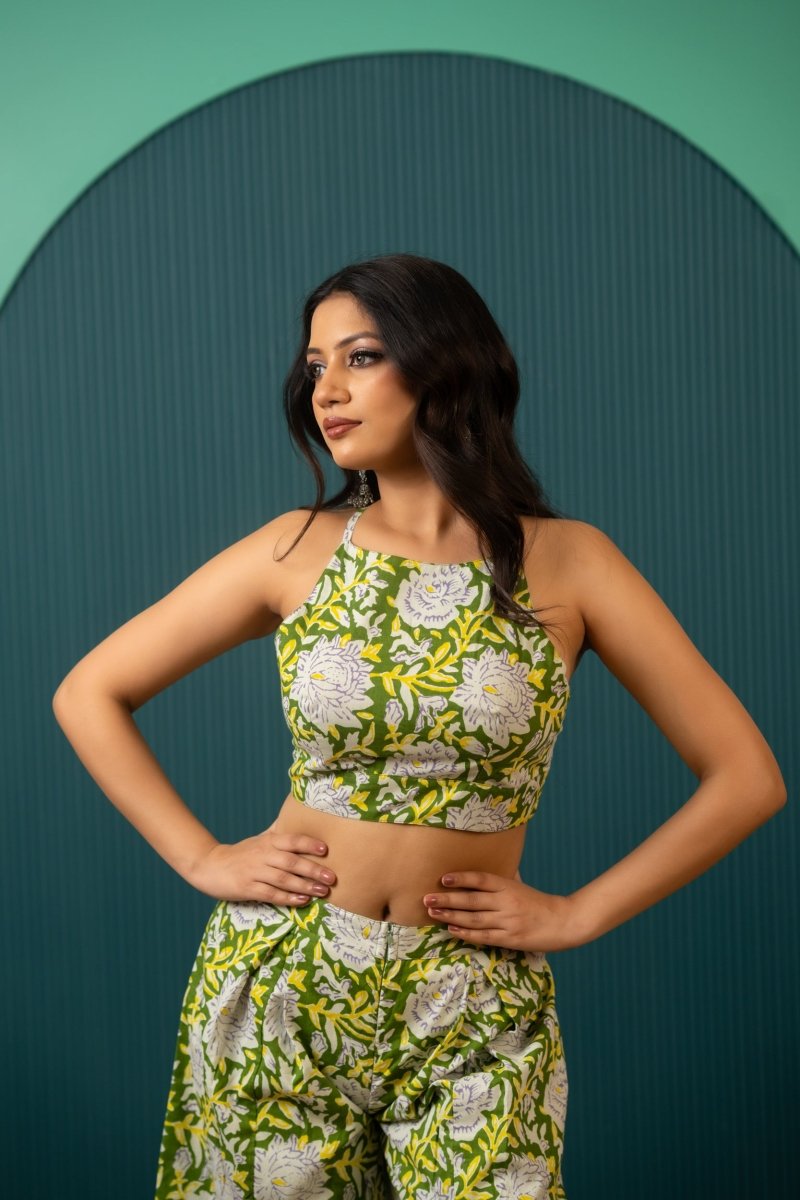 SUKOON TROPICAL GREEN COTTON CO-ORD SETS - Pomcha Jaipur