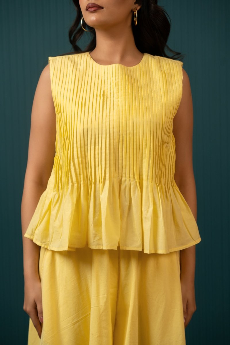 SUKOON YELLOW MUSE COTTON CO-ORD SETS - Pomcha Jaipur