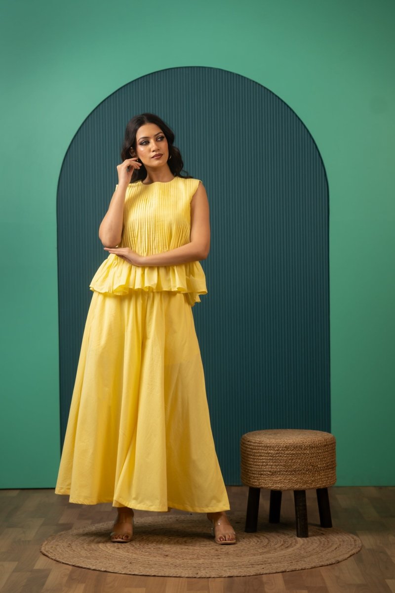 SUKOON YELLOW MUSE COTTON CO-ORD SETS - Pomcha Jaipur