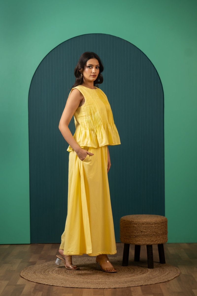 SUKOON YELLOW MUSE COTTON CO-ORD SETS - Pomcha Jaipur