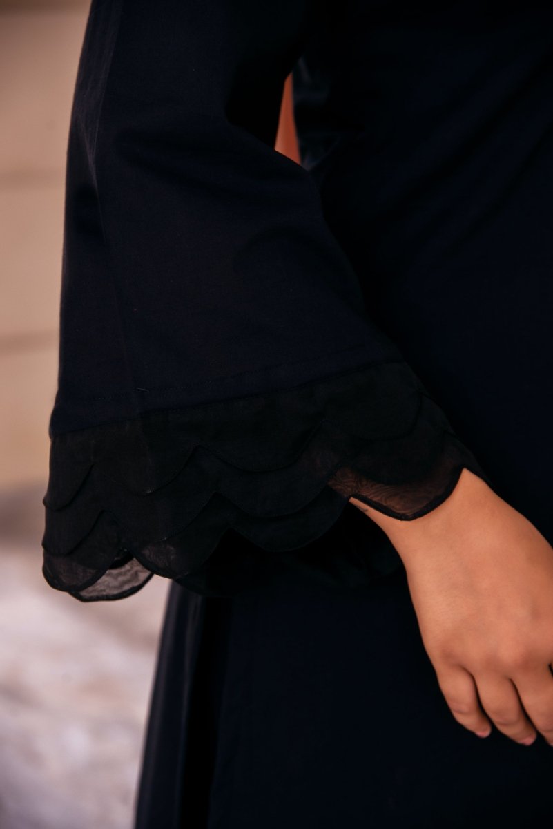SUNHARI BLACK COTTON CO - ORD SET WITH ORGANZA EMBROIDERY SLEEVES - Pomcha Jaipur
