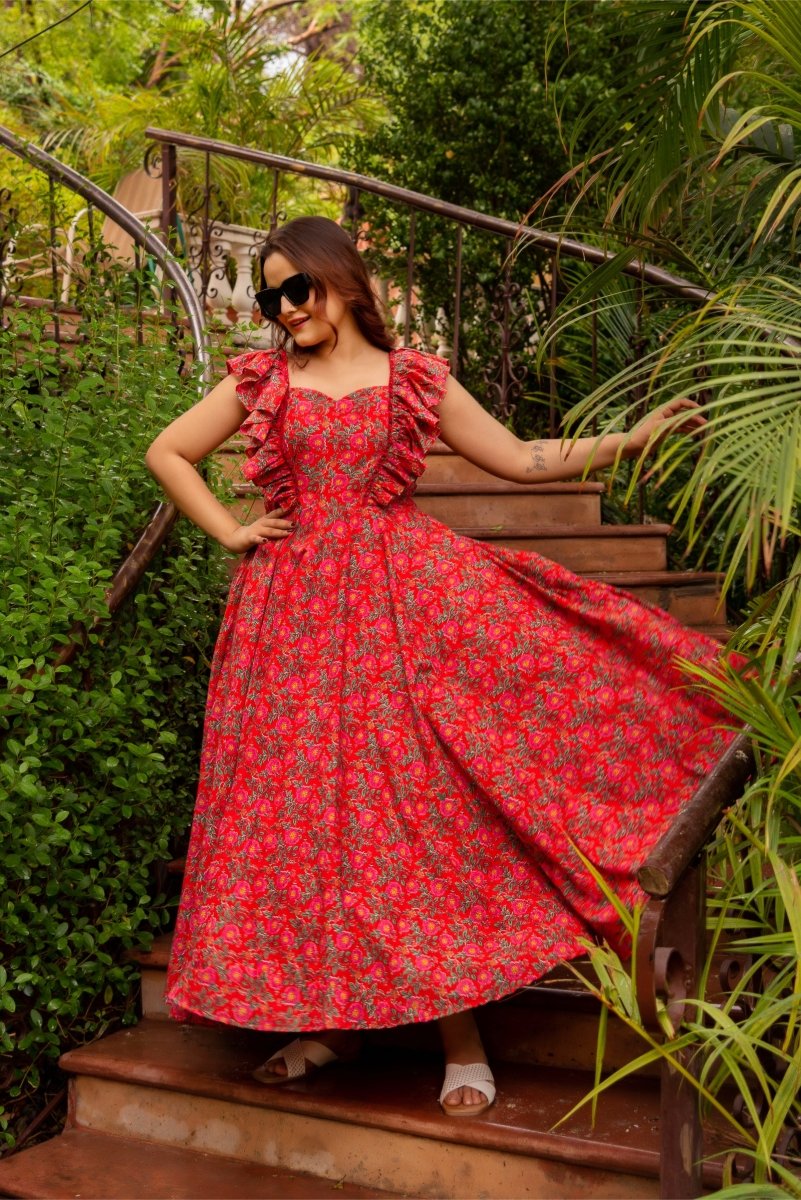 white christmas dresses Barn Red Warm Cotton Waffle Fit and Flare Maxi Dress Custom Size (Free) / Tall (5'7