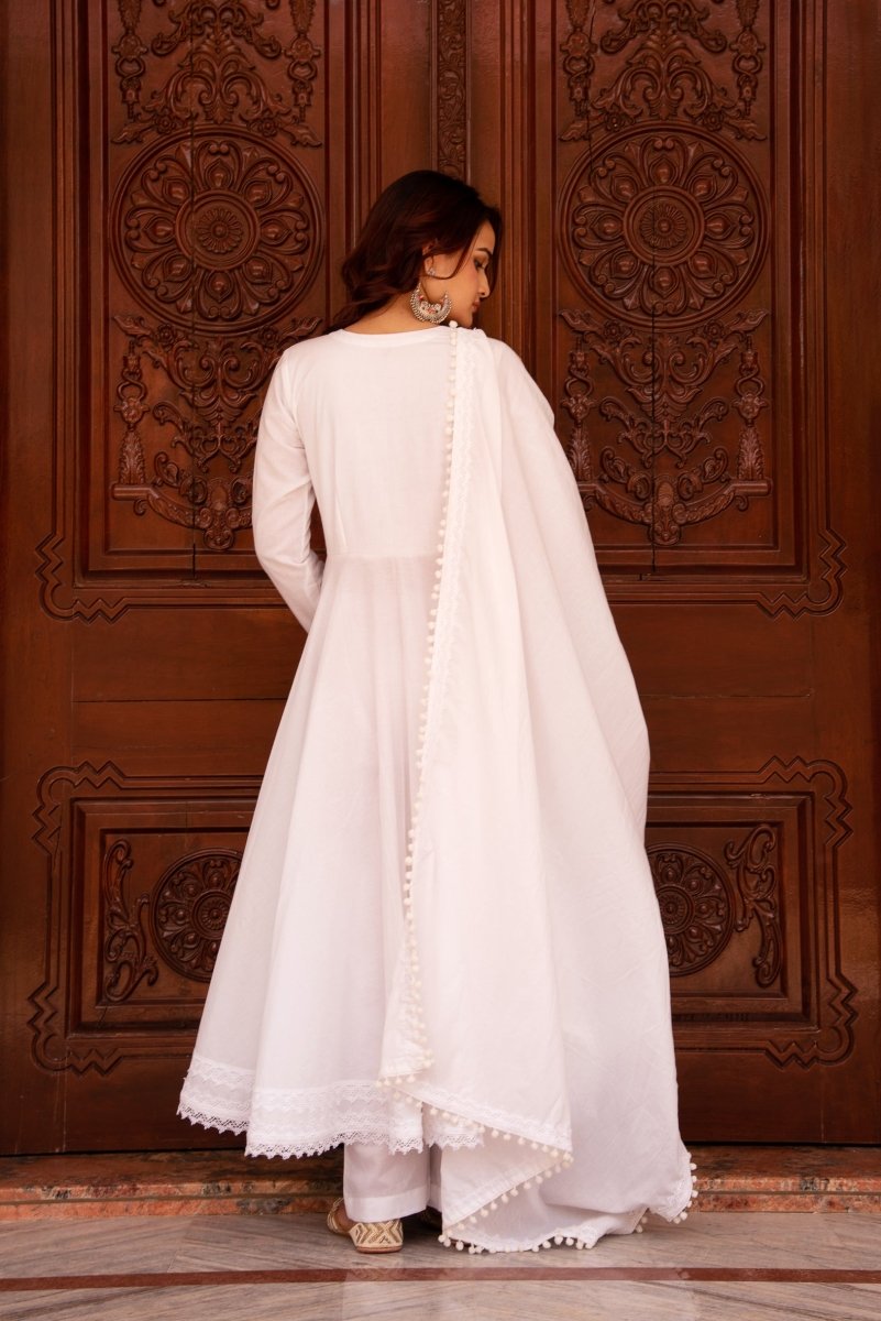 knee length dresses for ladies Neha Bhandari Elegant White Chinon Anarkali Suit Set