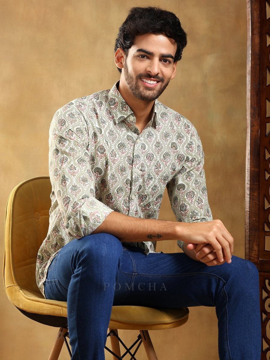 SUNHERA COTTON HAND BLOCK SHIRT - Pomcha Jaipur