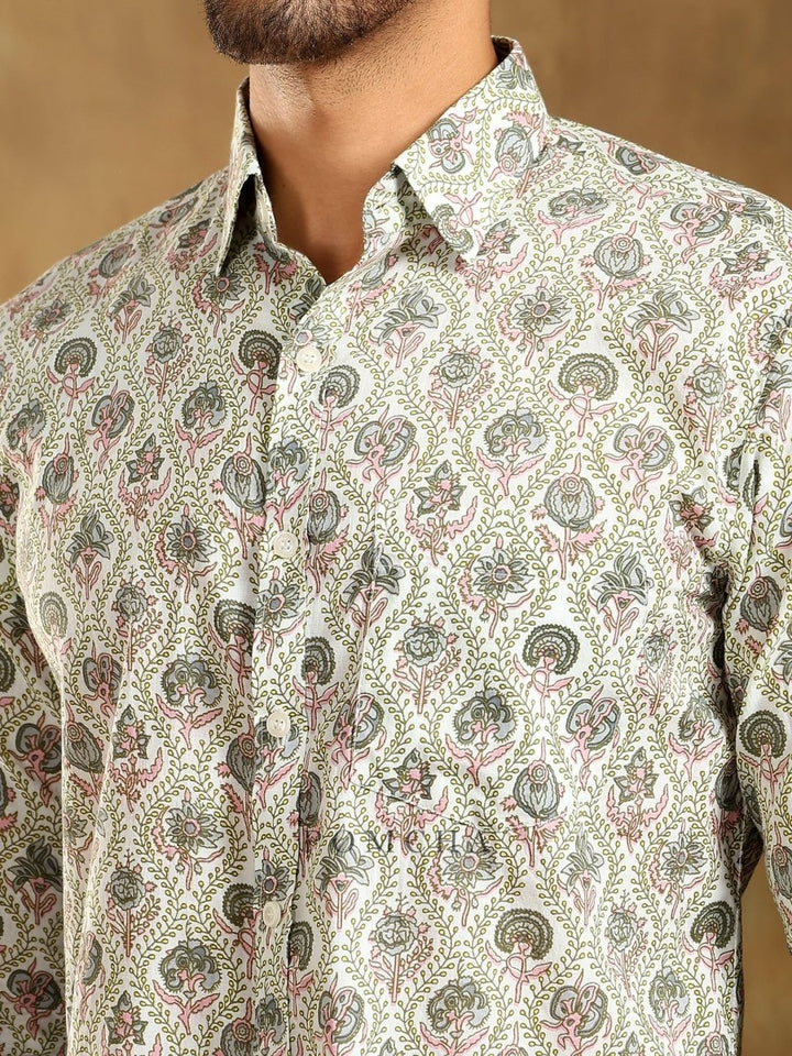 SUNHERA COTTON HAND BLOCK SHIRT - Pomcha Jaipur